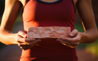 woman holding a brick