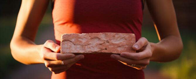 woman holding a brick