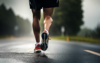 a runner's legs and feet on the road